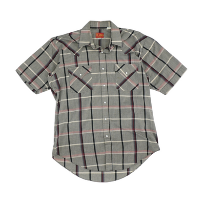 Vintage Gray Plaid Short Sleeve Button Down