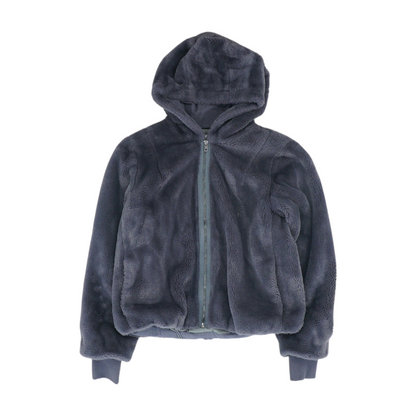 Gray Solid Fur Jacket