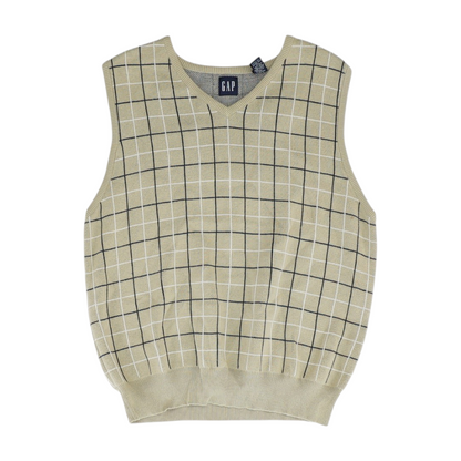 Beige Check Vest Sweater