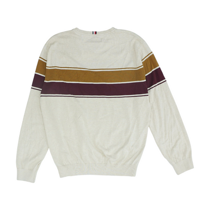 Beige Striped Cardigan Sweater