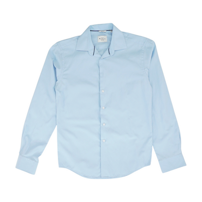 Blue Solid Long Sleeve Button Down