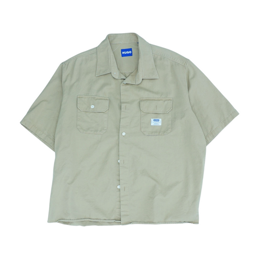 Khaki Solid Short Sleeve Button Down
