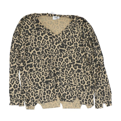 Brown Animal Print V-Neck Sweater