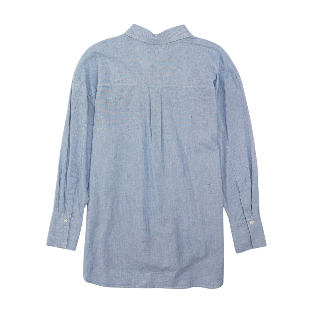Blue Solid Long Sleeve Button Down