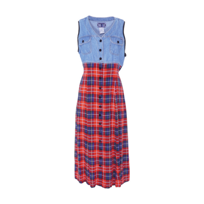 Vintage Red Plaid Midi Dress