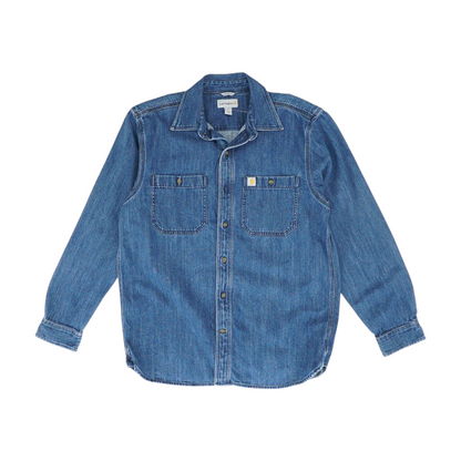 Blue Solid Long Sleeve Button Down