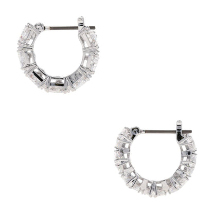 Silver Tone Crystal Matrix Huggie Earrings