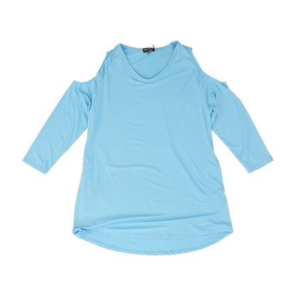 Blue Solid 3/4 Sleeve Blouse