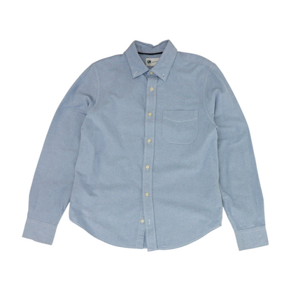 Blue Solid Long Sleeve Button Down