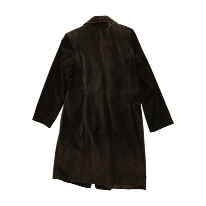 Brown Solid Leather Coat
