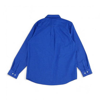 Blue Solid Long Sleeve Button Down