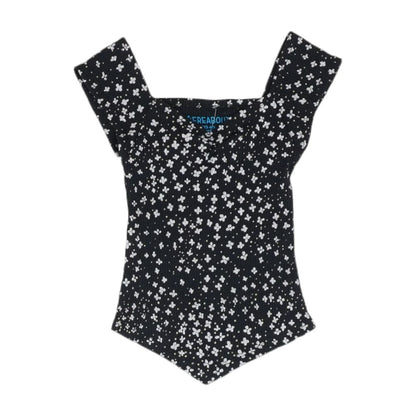 Black Floral Sleeveless Blouse