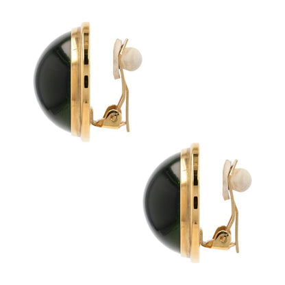 Gold Tone Green Cabochon Crystal Clip On Earrings