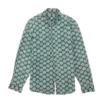 Green Print Long Sleeve Button Down