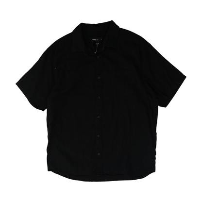 Black Solid Short Sleeve Button Down