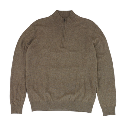 Brown Solid 1/4 Zip Sweater