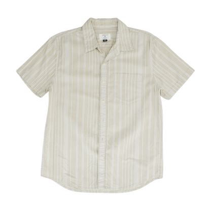Beige Striped Short Sleeve Button Down