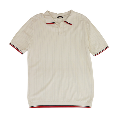 White Herringbone Short Sleeve Polo
