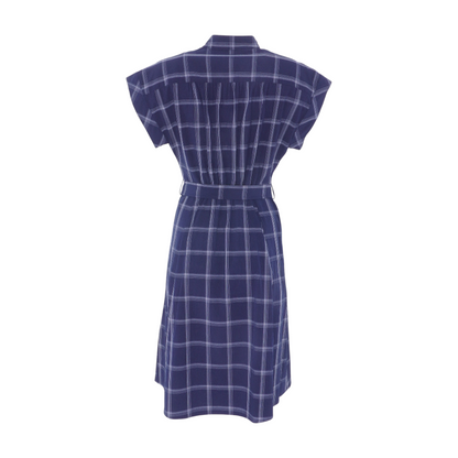 Navy Plaid Midi Dress