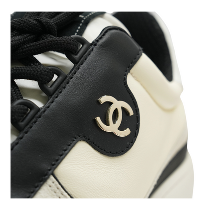 White & Black Lambskin & Suede Calfskin Interlocking CC Sneakers