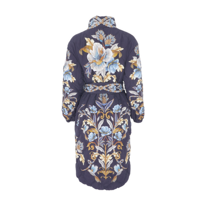 Black Flowerful Snake Garden Reversible Maxi Puffer Jacket