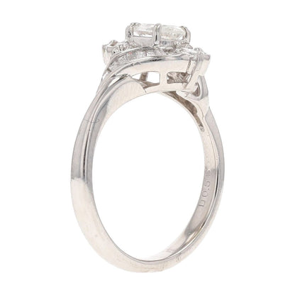 1.00 Ct Platinum Round, Baguette, And Oval Center Diamond Engagement Ring