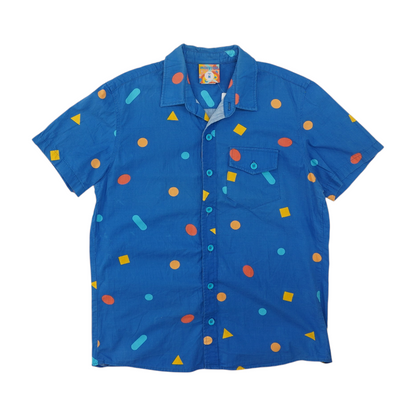 Blue Geometric Short Sleeve Button Down