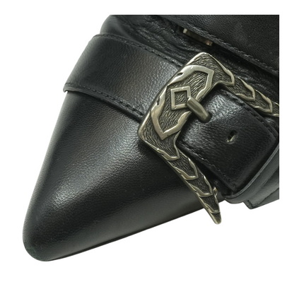 Black Buckle and Zip Detail Leather Ankle Booties