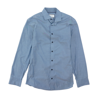 Blue Solid Long Sleeve Button Down
