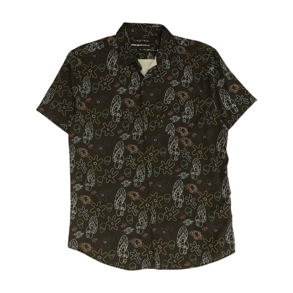 Black Graphic Short Sleeve Button Down