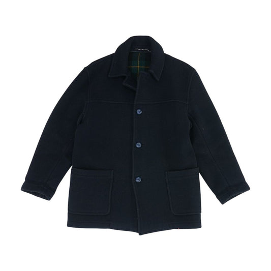 Navy Solid Wool Coat