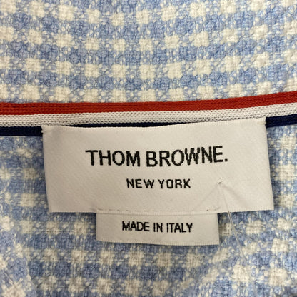 Blue Gingham-Check Tweed Short Sleeve Polo