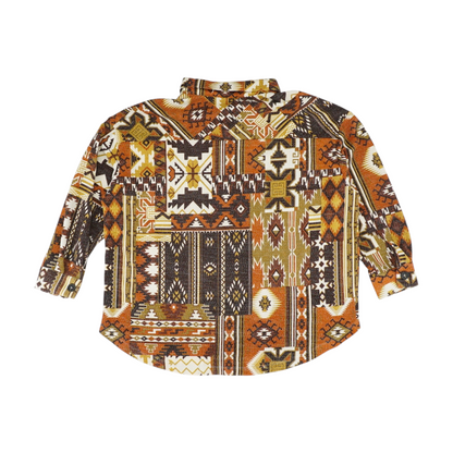 Brown Plus Print Flannel Button Down