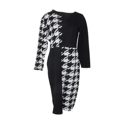 Black Houndstooth Midi Dress