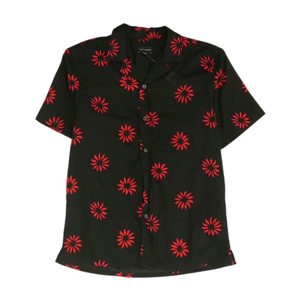Black Floral Short Sleeve Button Down