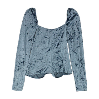 Blue Solid Long Sleeve Blouse