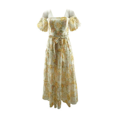 White Floral Formal Midi Dress