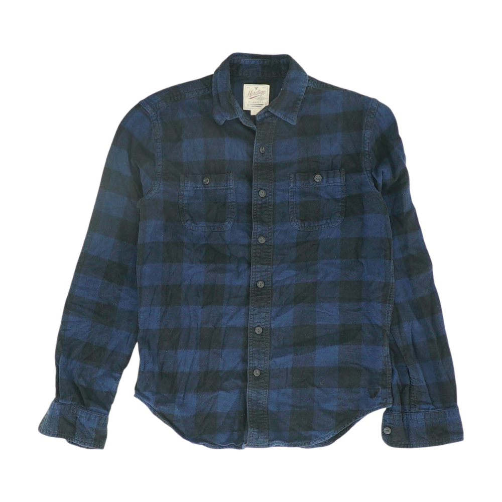 American Eagle Navy Check Flannel Button Down – Image 1
