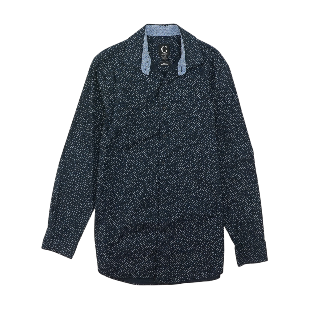 Navy Print Long Sleeve Button Down