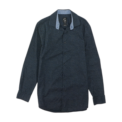 Navy Print Long Sleeve Button Down