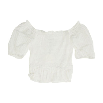 White Solid Short Sleeve Blouse