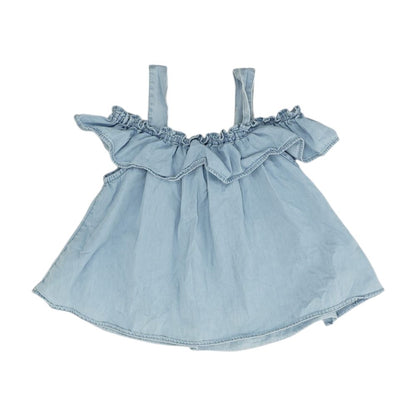 Blue Solid Short Sleeve Blouse