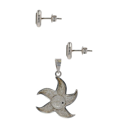 Sterling Silver Ammolite Round Stud Earrings And Ammolite Starfish Pendant