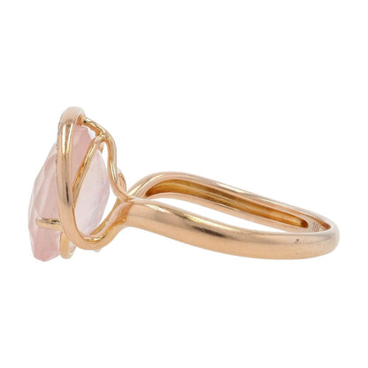 18K Rose Gold Oval Cushion Cut Pink Stone with Diamond Accents Cocktail Ring