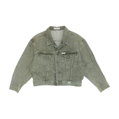 Green Solid Denim Jacket