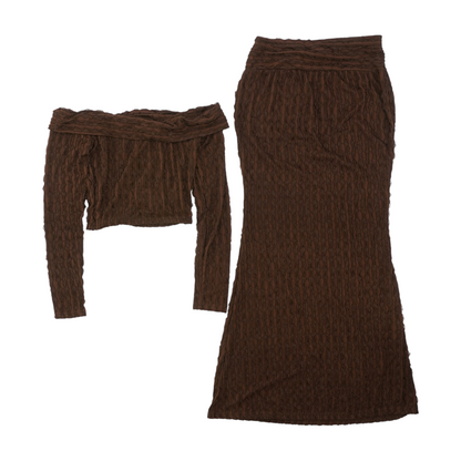 Brown Striped Skirt Set