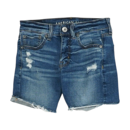 Blue Solid Denim Shorts