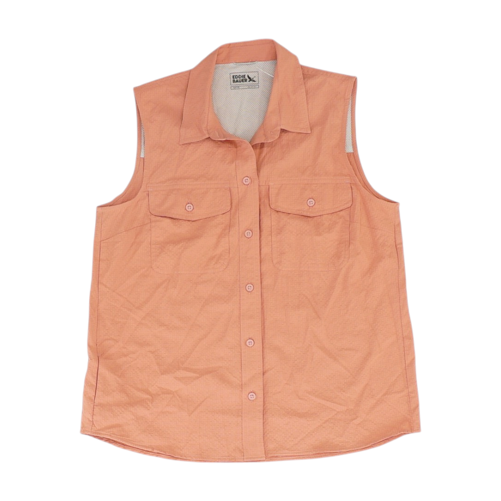 Peach Petite Check Button Down