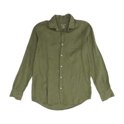 Green Solid Long Sleeve Button Down