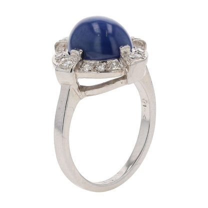 2 1/2 Ct 14K White Gold Synthetic Star Sapphire With Diamond Halo Cocktail Ring